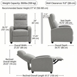 Fabric Recliner Manual Home Theater Seating Single Linen-Touch Sofa Armchair for Living Room, Light Grey – view 7