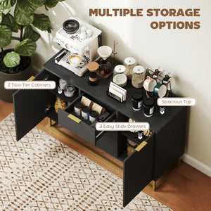 47" Storage Cabinet with Doors, Adjustable Shelves, 3 Drawers, Metal Legs for Kitchen Storage, Home Use – view 18