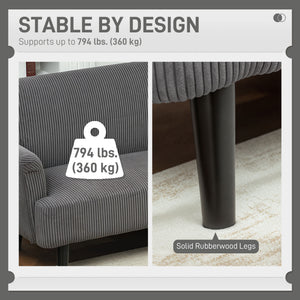 Modern Couch, 3 Seater Sofa, Corduroy Loveseat with Rubberwood Legs and Extra-Wide Seat, Grey