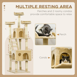71-Inch Multi Level Scratching Cat Tree Kitty Condo  Activity Center with Toys, Beige