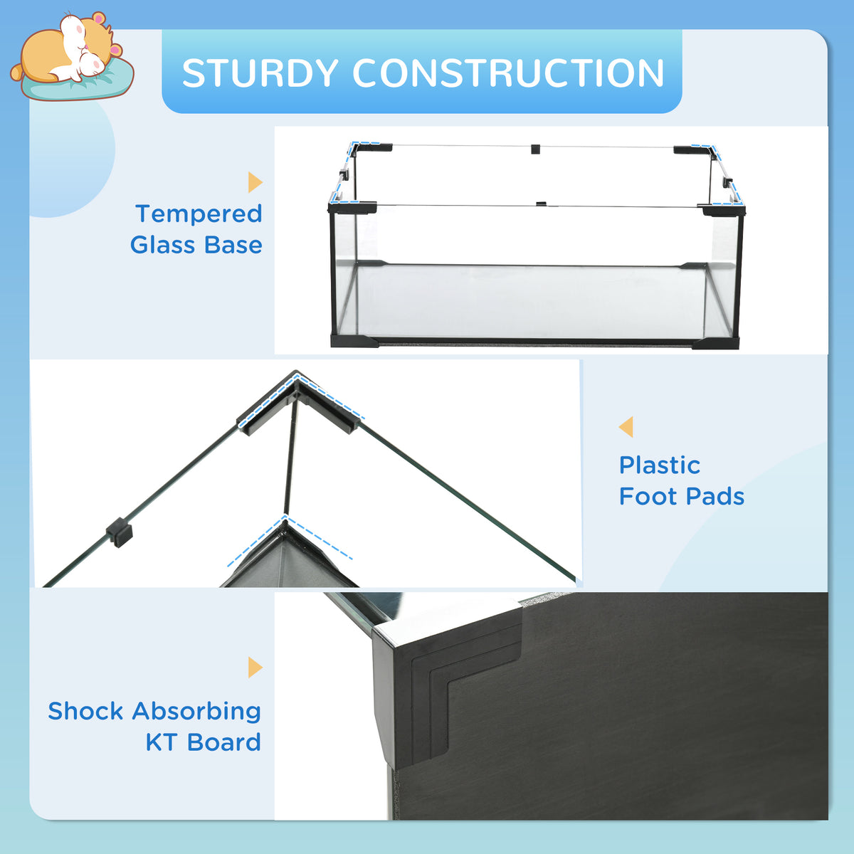 Hamster Cage, Gerbil Cage with Glass Basin for Small Hamsters, Black – view 12