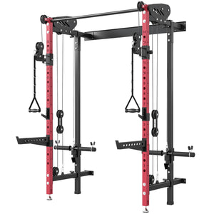 Soozier Foldable Power Cage, Space-Saving Power Rack with Pull-Up Bar, Cable Pulley System, 1540 lbs Capacity