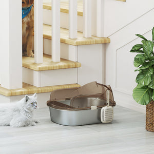 Stainless Steel Cat Litter Box with High Sided Enclosure, Scoop, Non-Sticky & Anti-Urine Leakage, Easy Cleaning