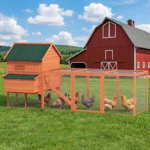 137" Wooden Chicken Coop with Chicken Run, Nesting Box, Dark Grey – view 14