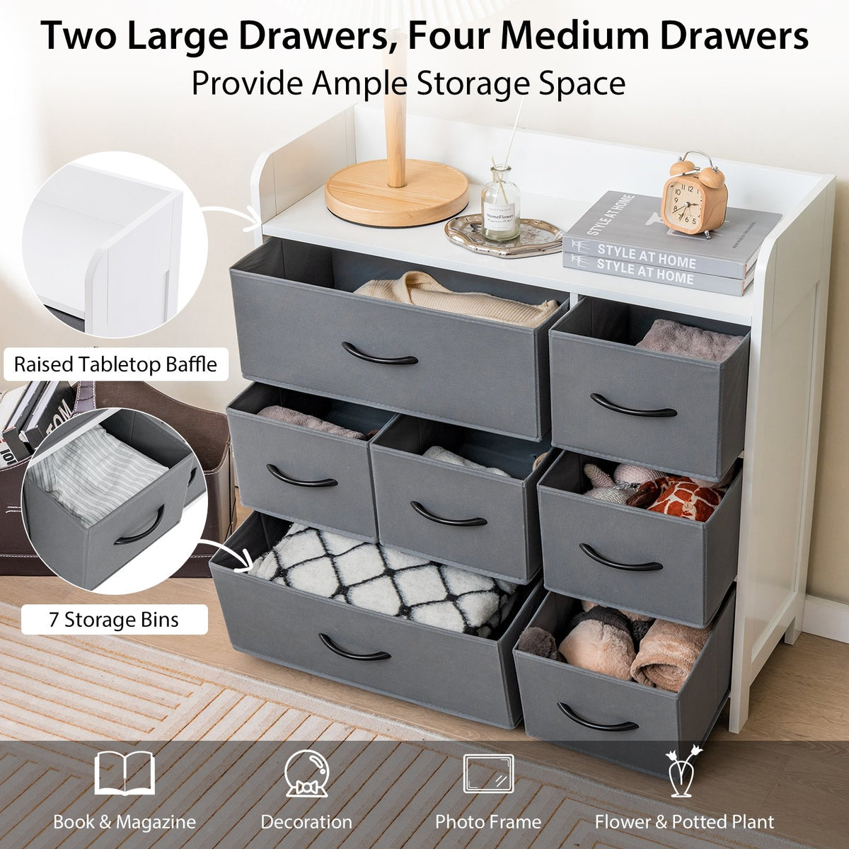 Fabric Dresser with 7 Drawers for Bedroom-White view 6