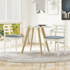 Fabric Kitchen Side Chairs with Rubber Wood Frame and Padded Seat-White view 3