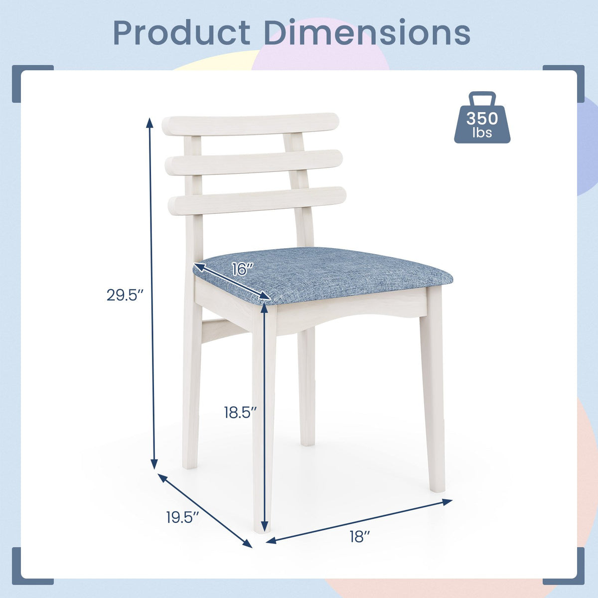 Fabric Kitchen Side Chairs with Rubber Wood Frame and Padded Seat-White view 4
