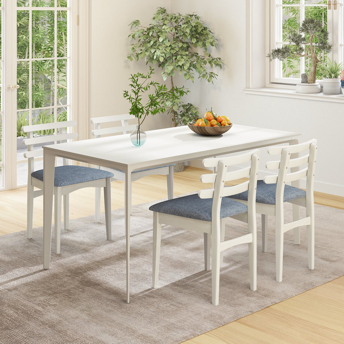 Fabric Kitchen Side Chairs with Rubber Wood Frame and Padded Seat-White view 5