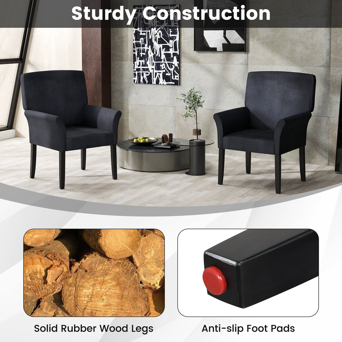 Fabric Upholstered Executive Guest Armchair with Rubber Wood Legs-Black view 8