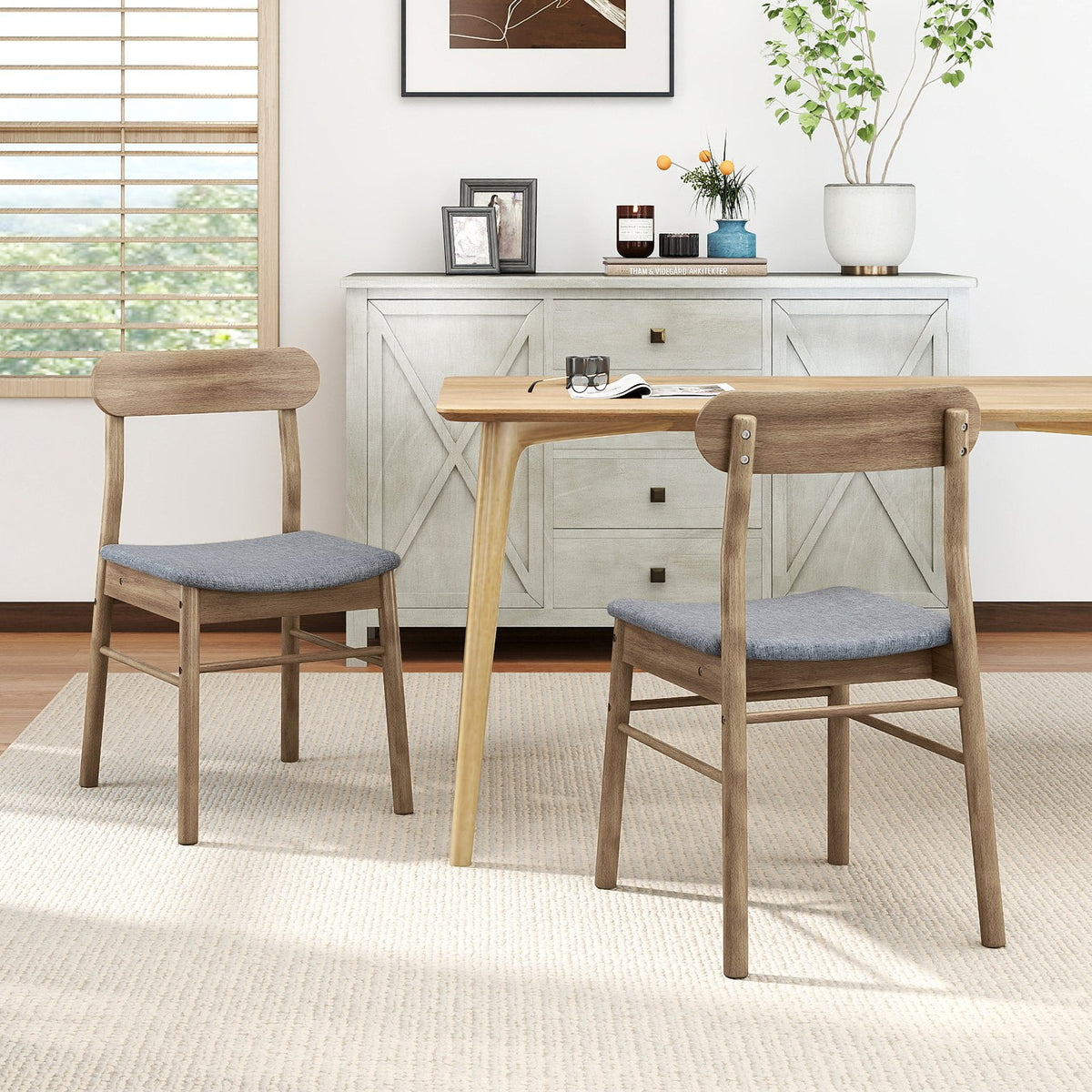 Fabric Upholstered Kitchen Armless Dining Chairs with Rubber Wood Frame Set of 2-Oak view 2