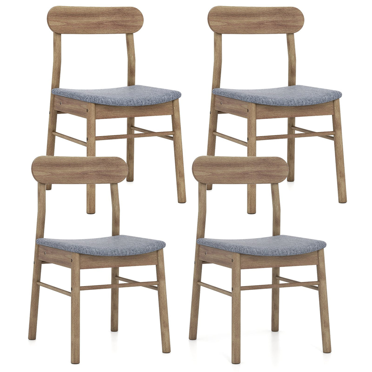 Fabric Upholstered Kitchen Armless Dining Chairs with Rubber Wood Frame Set of 4-Oak
