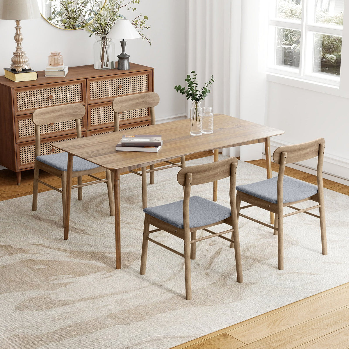 Fabric Upholstered Kitchen Armless Dining Chairs with Rubber Wood Frame Set of 4-Oak view 3