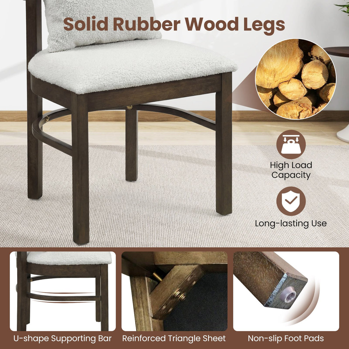 Fabric Upholstered Wood Dining Chairs Set of 4 with Removable Pillow-Gray view 8