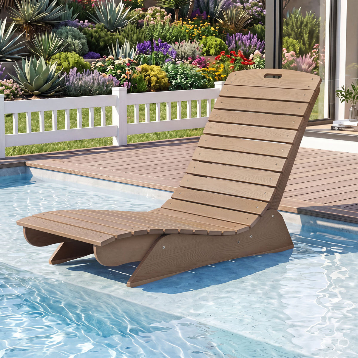 Fade-Resistant Outdoor Lounger with Contoured Shape for Deck Poolside-Brown view 2