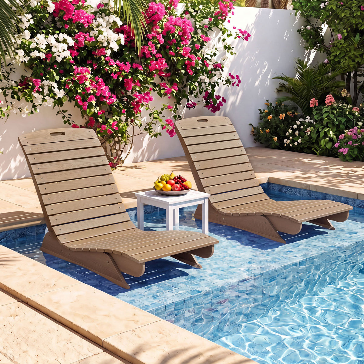 Fade-Resistant Outdoor Lounger with Contoured Shape for Deck Poolside-Brown view 3
