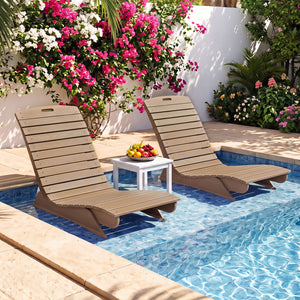 Fade-Resistant Outdoor Lounger with Contoured Shape for Deck Poolside-Brown view 3