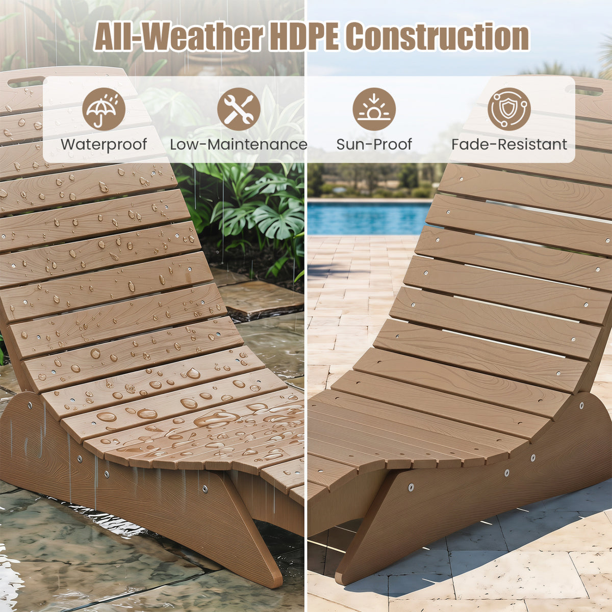 Fade-Resistant Outdoor Lounger with Contoured Shape for Deck Poolside-Brown view 6