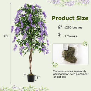 Fake Ficus Plant 6 FT Artificial Wisteria Tree with Natural Trunks and Purple Lifelike Flowers view 4