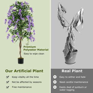 Fake Ficus Plant 6 FT Artificial Wisteria Tree with Natural Trunks and Purple Lifelike Flowers view 8