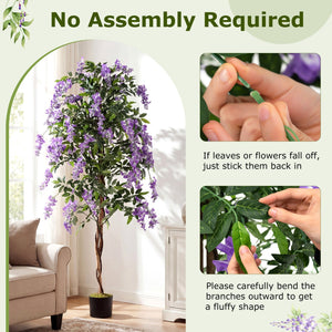 Fake Ficus Plant 6 FT Artificial Wisteria Tree with Natural Trunks and Purple Lifelike Flowers view 9