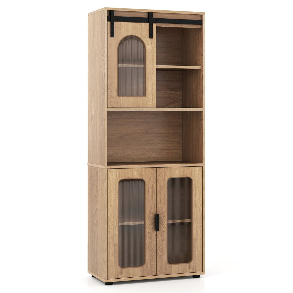 Farmhouse Bathroom Floor Cabinet with Sliding Barn Door-Natural