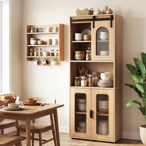 Farmhouse Bathroom Floor Cabinet with Sliding Barn Door-Natural view 3