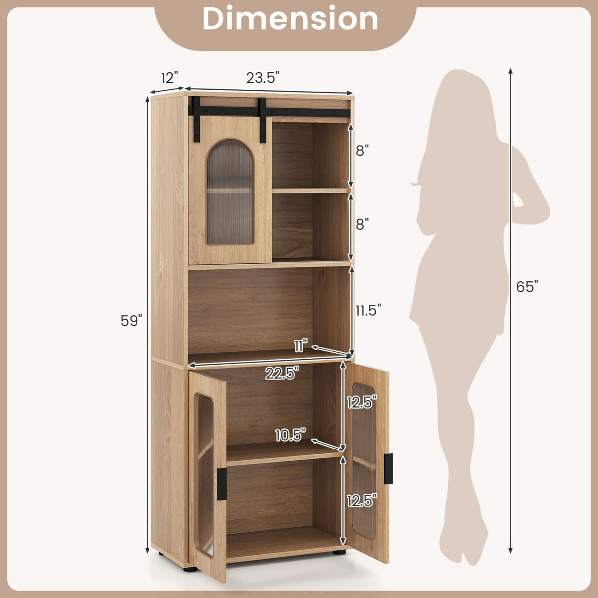 Farmhouse Bathroom Floor Cabinet with Sliding Barn Door-Natural view 4