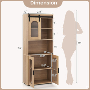 Farmhouse Bathroom Floor Cabinet with Sliding Barn Door-Natural view 4