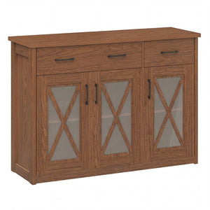 Farmhouse Buffet Sideboard 3-Door Kitchen Storage Cabinet with 2 Drawers-Brown view 4