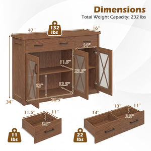 Farmhouse Buffet Sideboard 3-Door Kitchen Storage Cabinet with 2 Drawers-Brown view 5