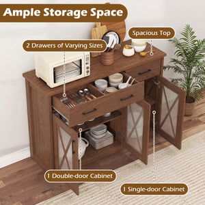 Farmhouse Buffet Sideboard 3-Door Kitchen Storage Cabinet with 2 Drawers-Brown view 7