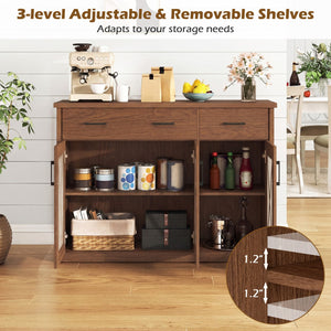 Farmhouse Buffet Sideboard 3-Door Kitchen Storage Cabinet with 2 Drawers-Brown view 8