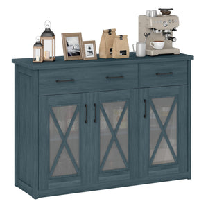 Farmhouse Buffet Sideboard 3-Door Kitchen Storage Cabinet with 2 Drawers-Turquoise