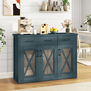 Farmhouse Buffet Sideboard 3-Door Kitchen Storage Cabinet with 2 Drawers-Turquoise view 2