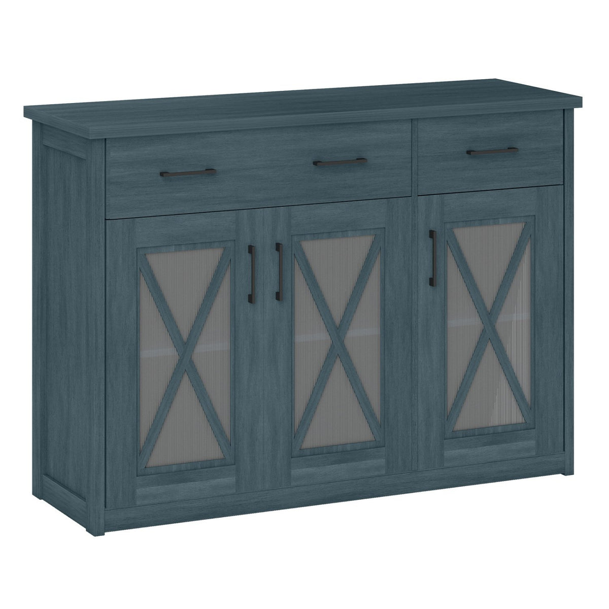 Farmhouse Buffet Sideboard 3-Door Kitchen Storage Cabinet with 2 Drawers-Turquoise view 4