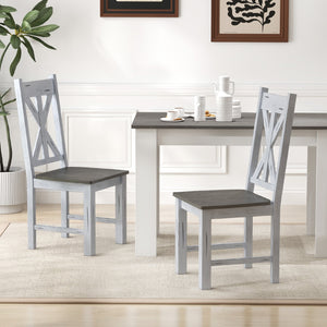 Farmhouse Chair Set of 2 with Rubber Wood Frame and Elegant Hollowed Backrest-Gray view 2