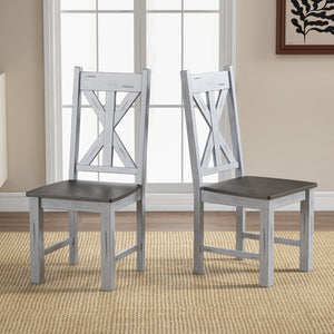 Farmhouse Chair Set of 2 with Rubber Wood Frame and Elegant Hollowed Backrest-Gray view 3