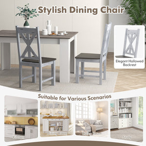 Farmhouse Chair Set of 2 with Rubber Wood Frame and Elegant Hollowed Backrest-Gray view 5
