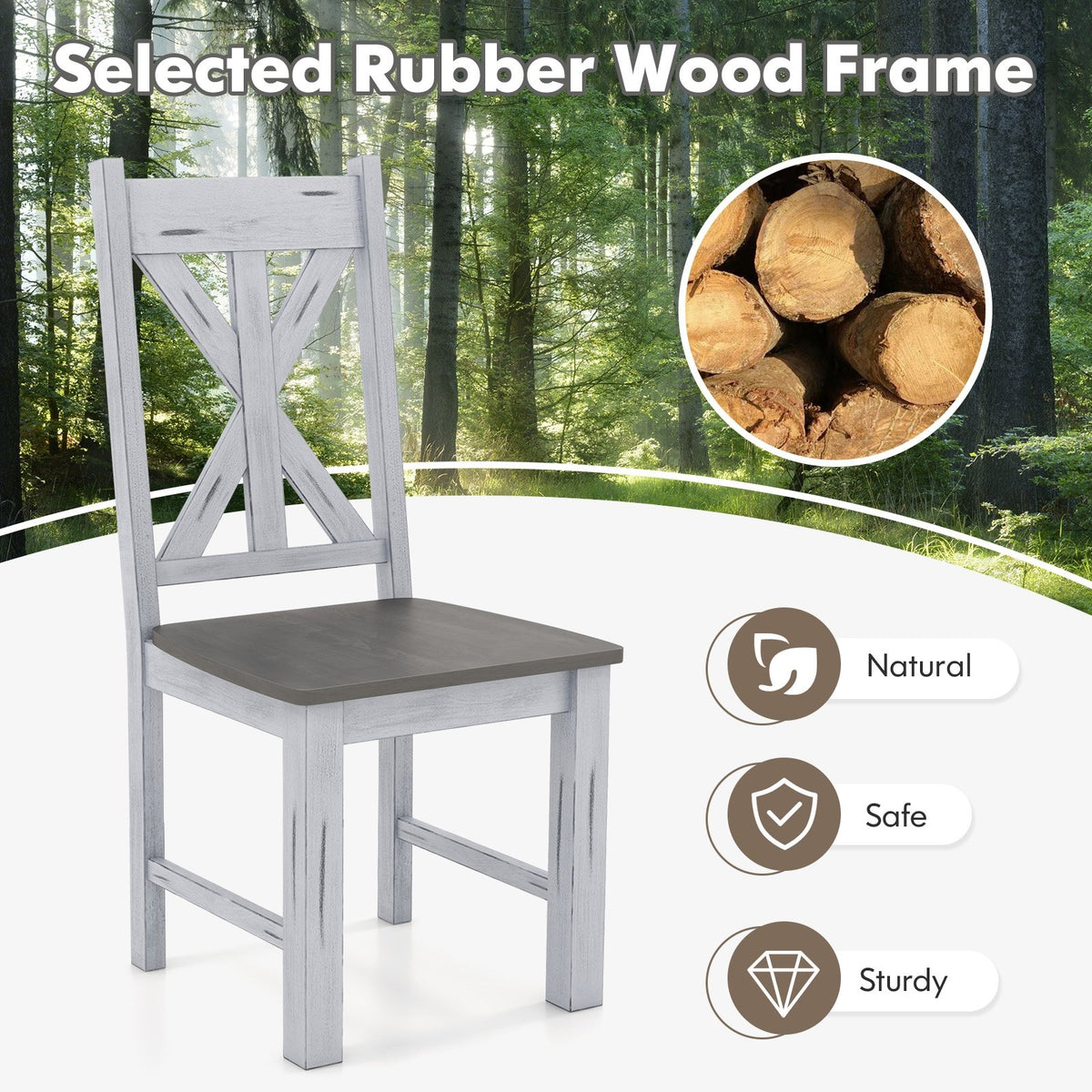Farmhouse Chair Set of 2 with Rubber Wood Frame and Elegant Hollowed Backrest-Gray view 8