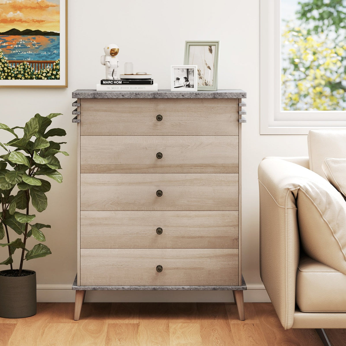 Farmhouse Chest Dresser of Drawers Tall Storage Organizer-Grey view 2