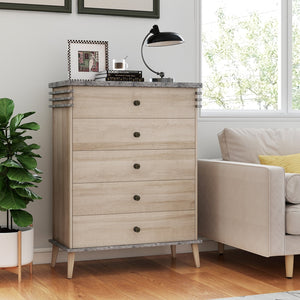 Farmhouse Chest Dresser of Drawers Tall Storage Organizer-Grey view 3