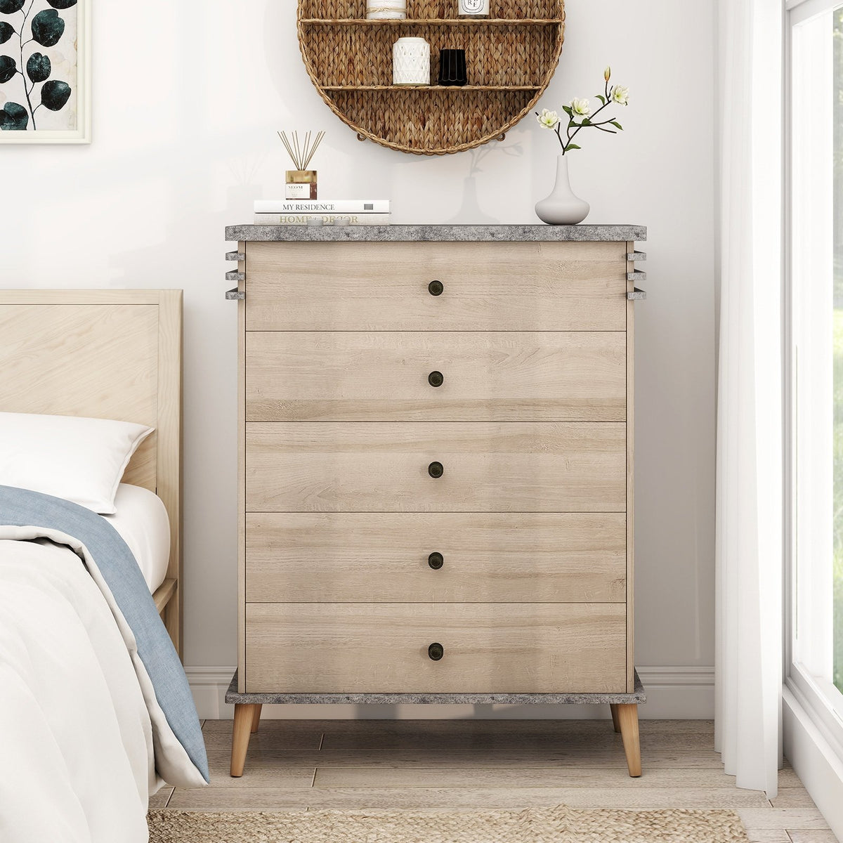 Farmhouse Chest Dresser of Drawers Tall Storage Organizer-Grey view 6