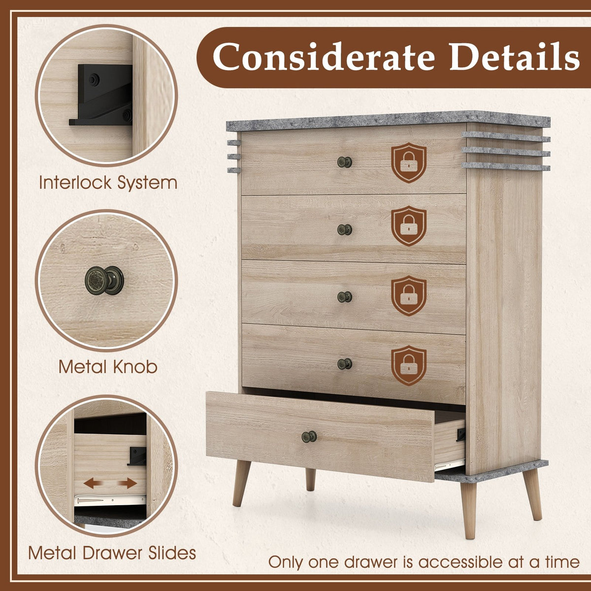 Farmhouse Chest Dresser of Drawers Tall Storage Organizer-Grey view 7