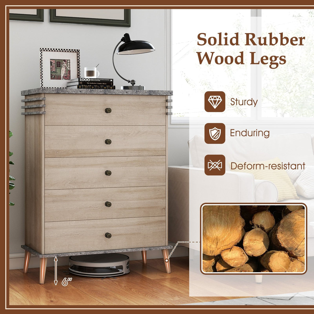 Farmhouse Chest Dresser of Drawers Tall Storage Organizer-Grey view 9