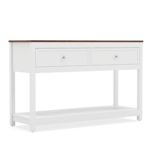 Farmhouse Console Table with 2 Drawers & Open Storage Shelf-White