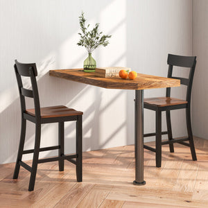 Farmhouse Dining Bar Stool Set of 2 with Solid Rubber Wood Frame-Black view 3