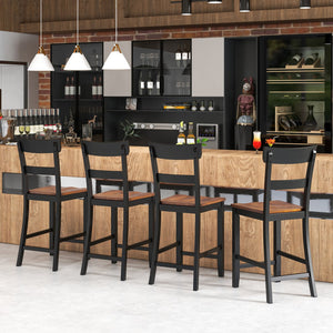 Farmhouse Dining Bar Stool Set of 2 with Solid Rubber Wood Frame-Black view 5