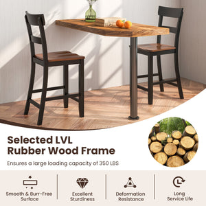 Farmhouse Dining Bar Stool Set of 2 with Solid Rubber Wood Frame-Black view 6