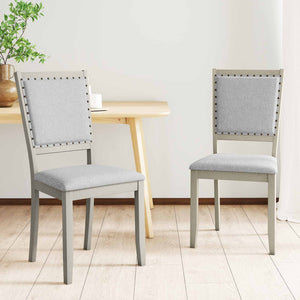Farmhouse Dining Chair Set of 2 Fabric Upholstered Kitchen Chairs-Grey view 2