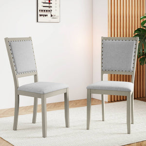 Farmhouse Dining Chair Set of 2 Fabric Upholstered Kitchen Chairs-Grey view 3